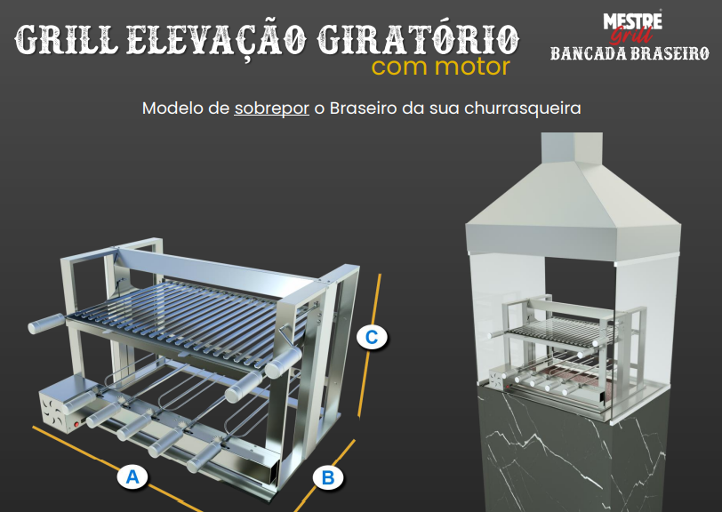 Churrasqueira Gira Grill com motor e sistema de elevação (Orçamento)